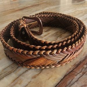 Braided brown leather belt size 42